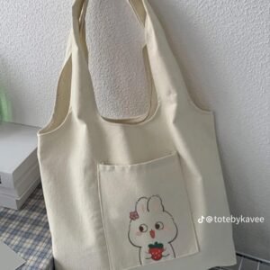 Bunny Strawberry Pocket Tote Bag