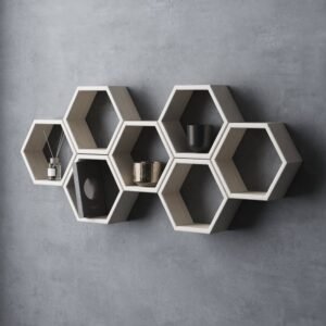 Honeycomb Hexagon Wall Shelf Set - Natural Wood