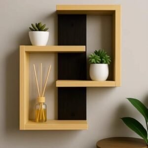 Intersecting Squares Wall Shelf - Wood & Black